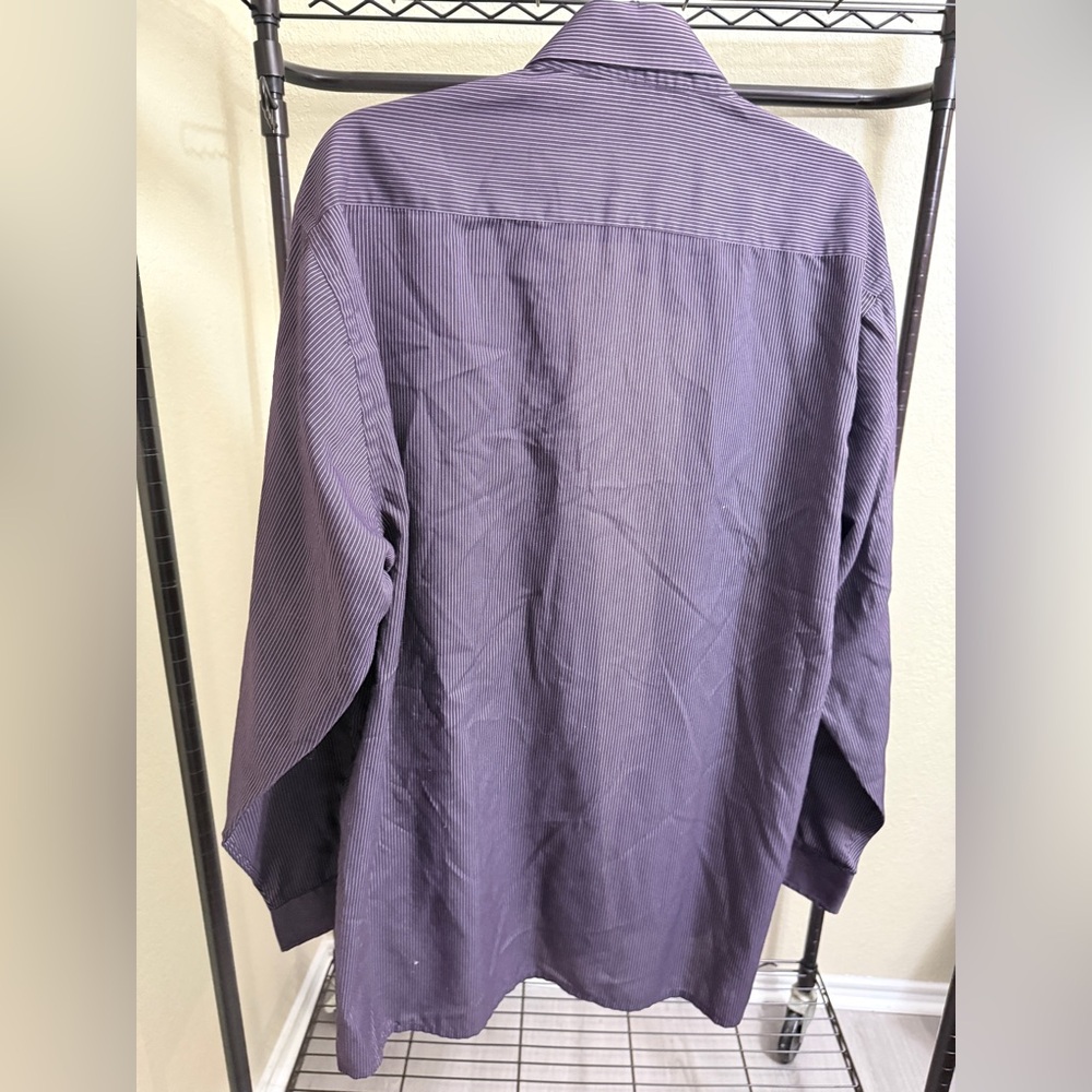 Acropolis Men's Plum and White Striped Dress Shirt - Picture 3 of 3